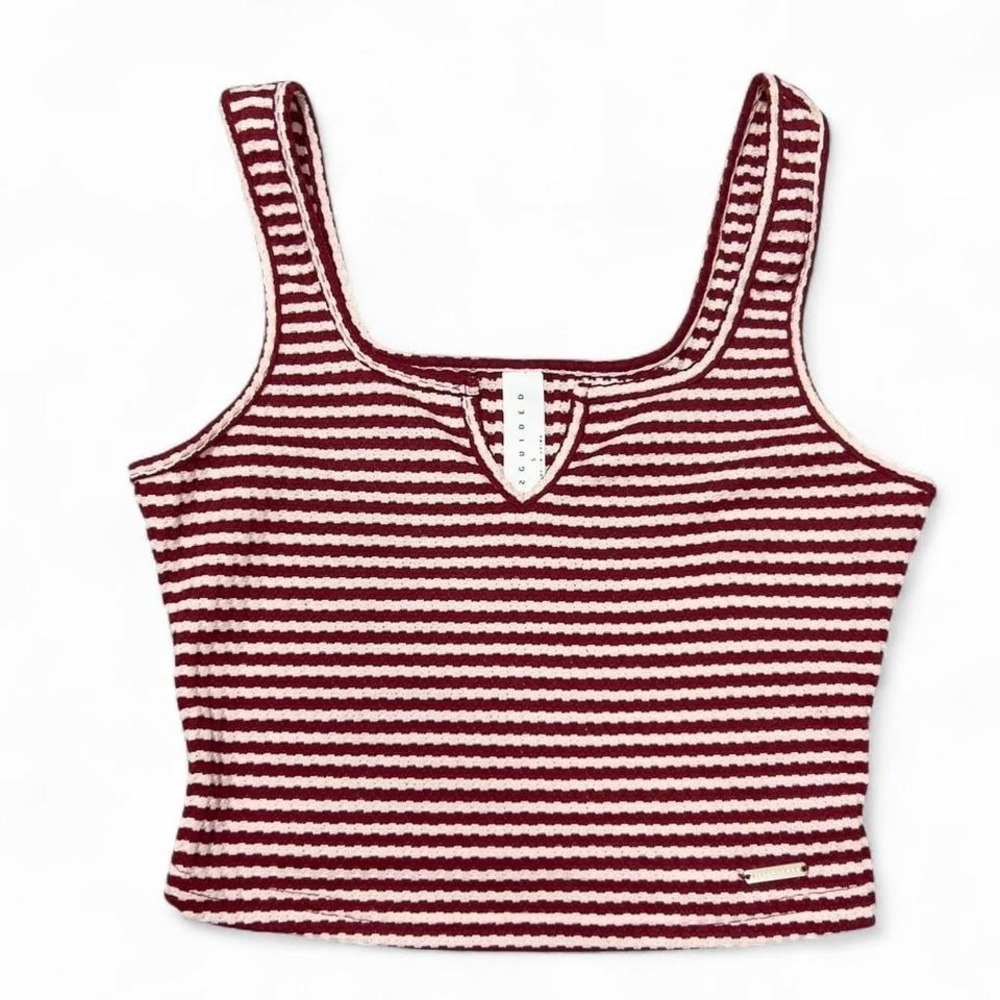 Missguided Burgundy Striped Tank Top Size Small Preppy‎ Cropped